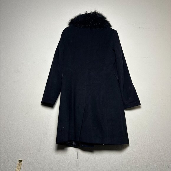 Ivanka Trump Peacoat Jacket Women 12 Black Outerwear Faux Fur Trim Belted Wool - Picture 2 of 16